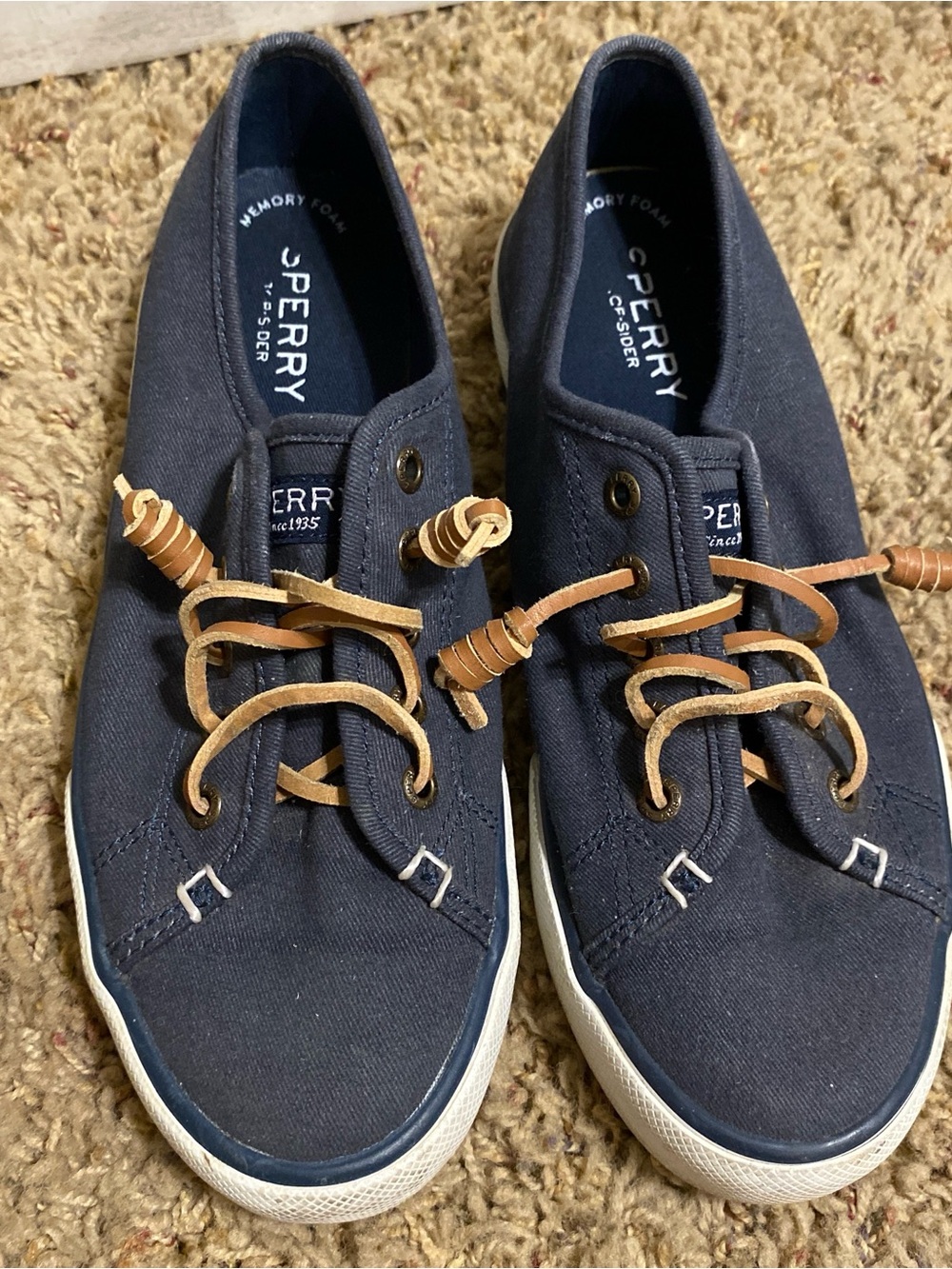 Sperry Navy Canvas Boat Shoes with Tan Leather Laces